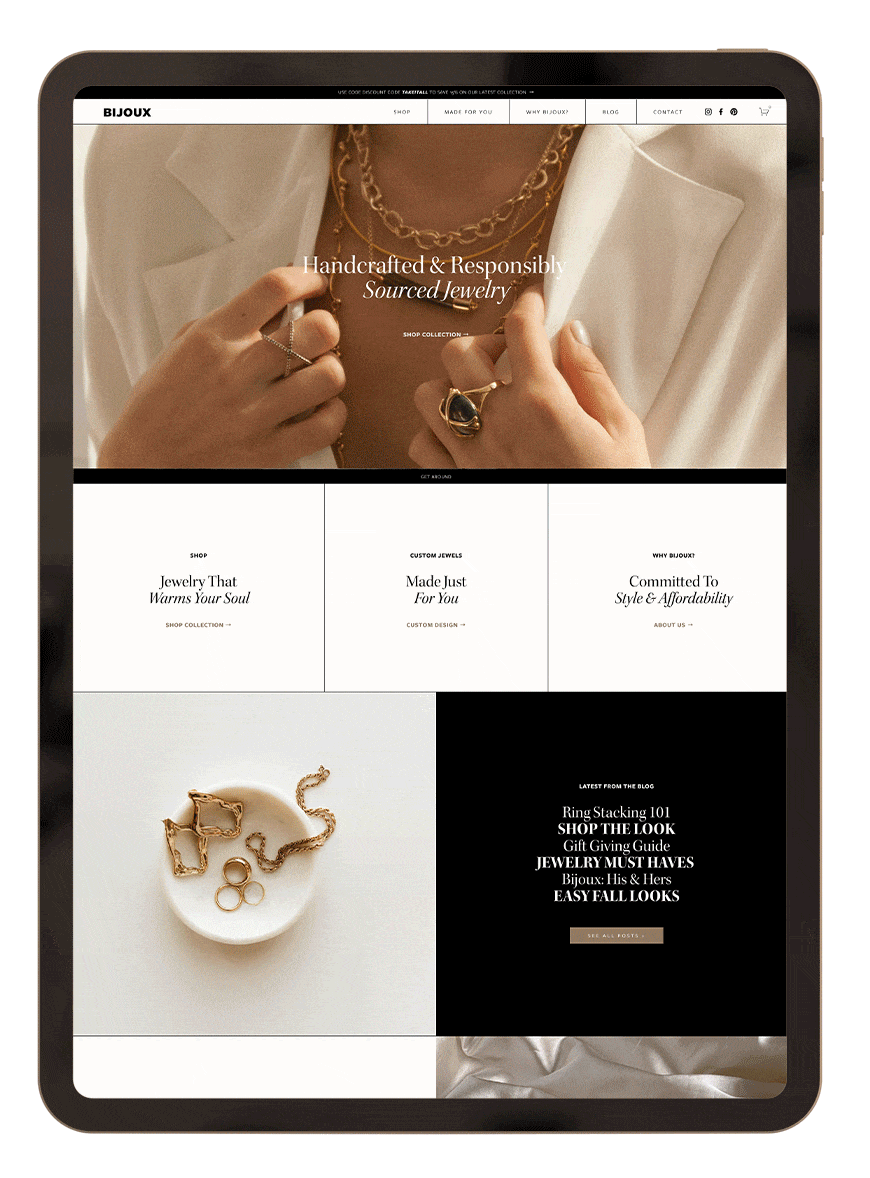 Squarespace jewelry best sale website